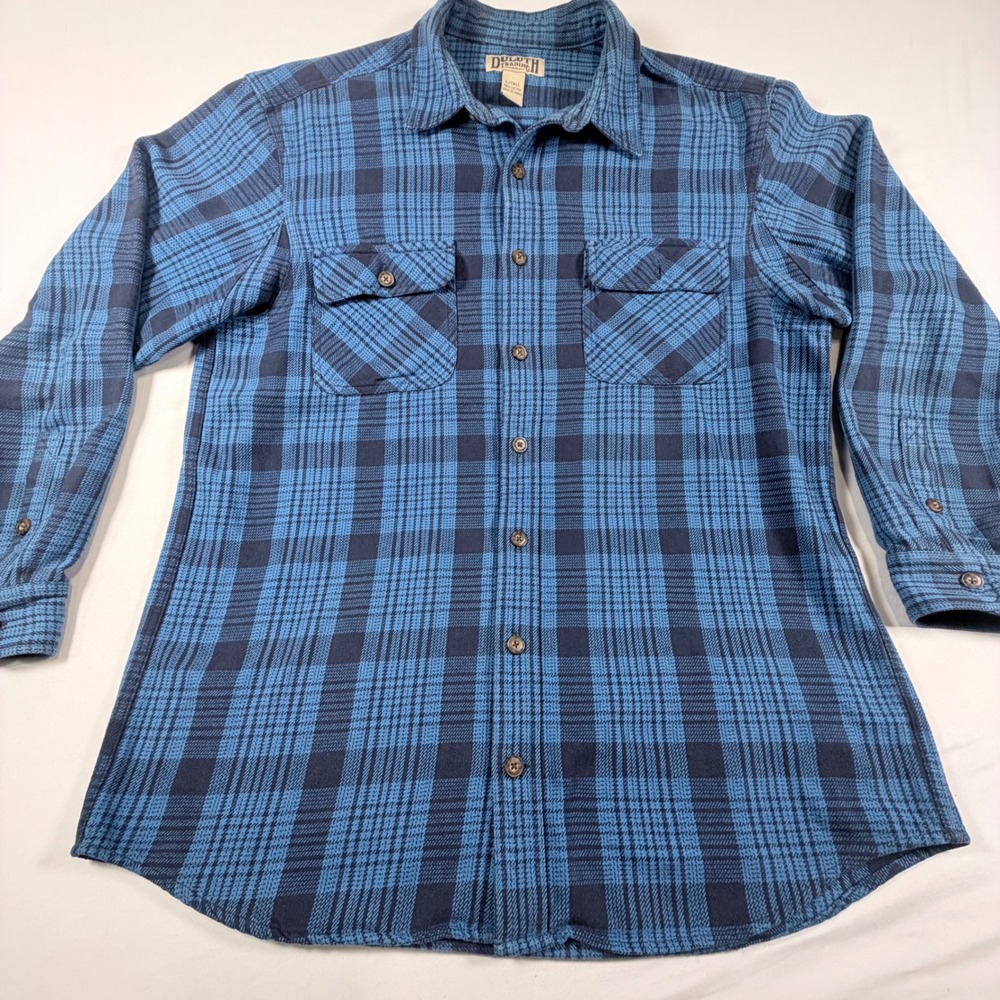 Duluth Trading Co Flannel Shirt Mens Large Tall Blue Plaid Heavy Cotton Work